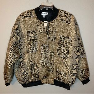 Vintage Clio II Silk Snake Animal Print Puffer Bomber Jacket Womens Size 2X NWT